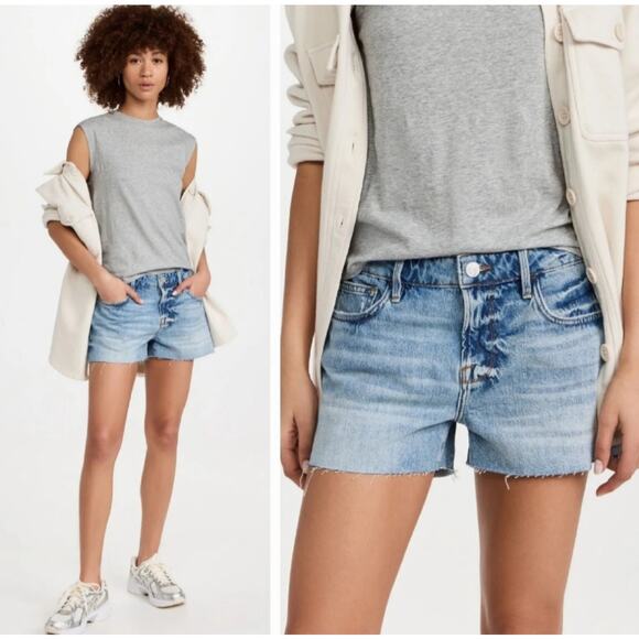 FRAME Le Grand Garcon Jean Shorts Size 30 NWOT Denim Raw Iceberg Distressed NEW - Picture 1 of 16